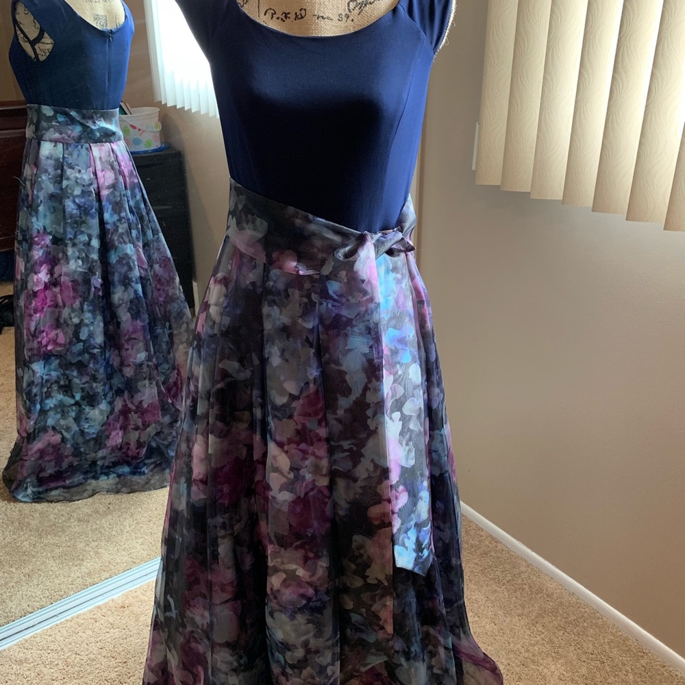 Eliza J navy ball gown.